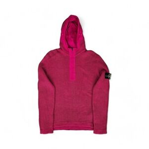 Stone Island Stitch Mercerized Cotton/Linen Knit Hoodie Sweater in Red $850